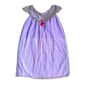 Vintage Avion Nightgown Chiffon‎ Purple Deadstock Lace Sheer Romantic Floral Med